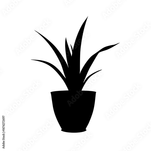 Vector art of a potted plant silhouette is isolated on white background, adding a touch of nature