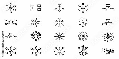 Explore diverse network and connection icons, perfect for illustrating concepts like data, teamwork, strategy, and organizational structures in modern business and technology presentations.