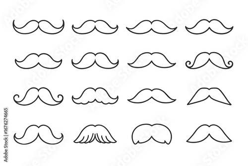 Various mustache styles collection set in black line art
