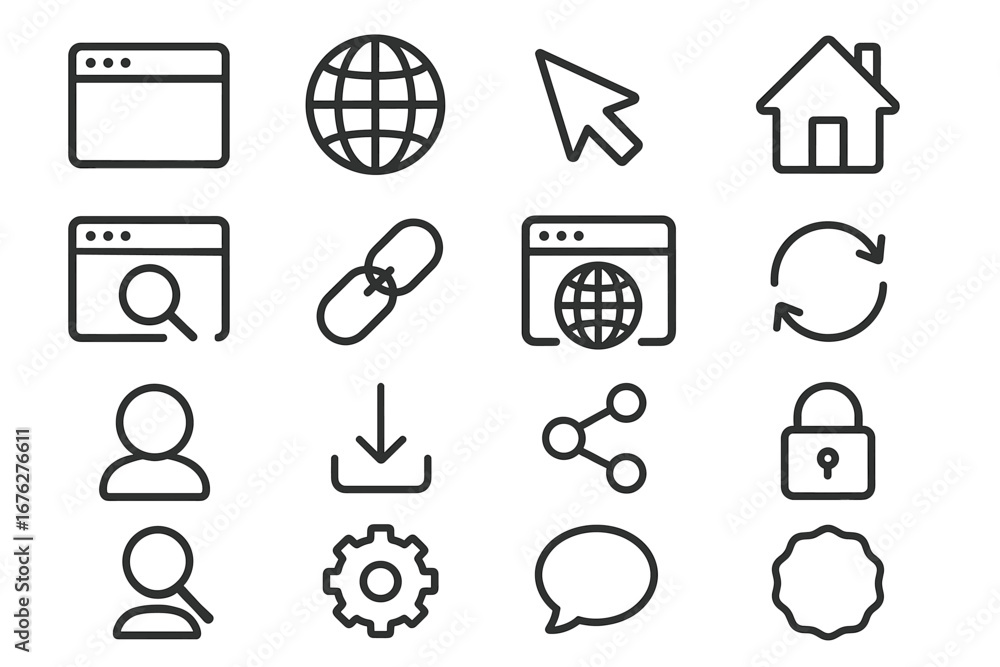 Fototapeta premium Set of simple internet and web icons representing key online concepts