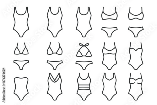 Vector outlines of various swimsuit and bikini styles