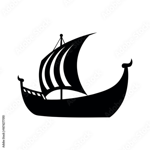 Longship Viking Boat Black Silhouette