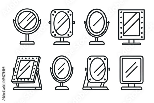 Various designs of stand mirrors with different shapes and frames