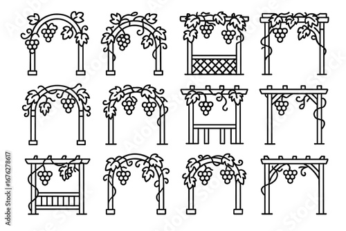Set of decorative garden arches with grape vine designs