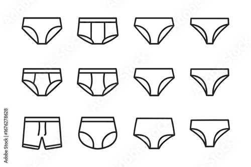 Collection of outline underwear icons: variety of male and female styles