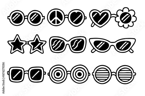 Trendy sunglasses collection featuring various fun shapes and designs