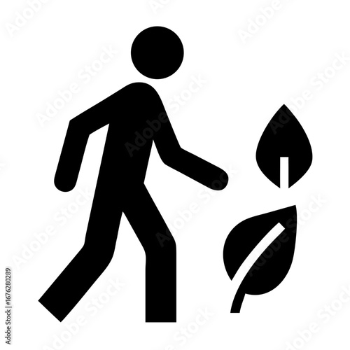 Walking person interacting with a leaf icon set on transparent background