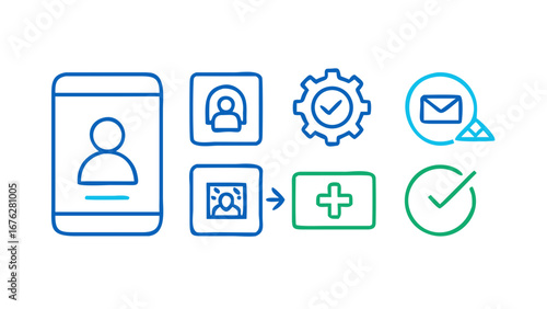 Digital user onboarding and verification process icons