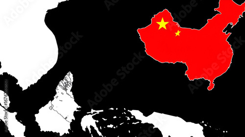 Small Taiwan is seized and captured by large China - Chinese occupation, annexation of country and nation. Vector illustration isolated on black.