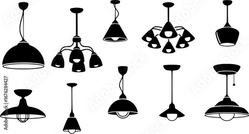 Pendant lamps svg, Ceiling lamp svg, Pendant lamps silhouette, Ceiling lamp silhouette, Pendant lamp logo, Lamp silhouette, Pendant light icon, Ceiling lamp icon, Pendant lamps vector set.