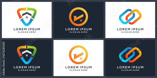 Plumbing HVAC logo design set