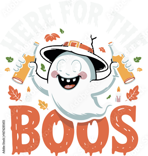 Ghost Holding Beer Bottles Halloween Party Design boos