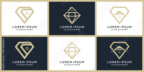 Diamond house logo design set