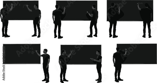 Math collaboration, silhouette, blackboard, teaching, learning, arithmeti