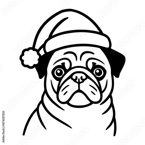 Pug with Santa Hat