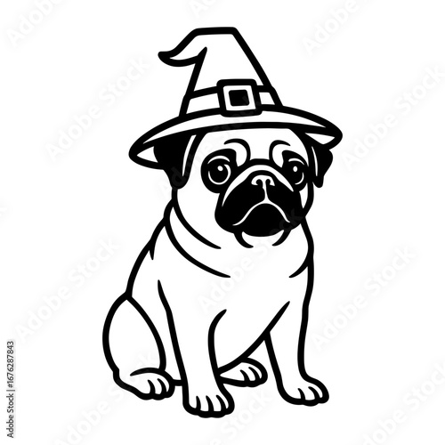 Pug with Witch Hat