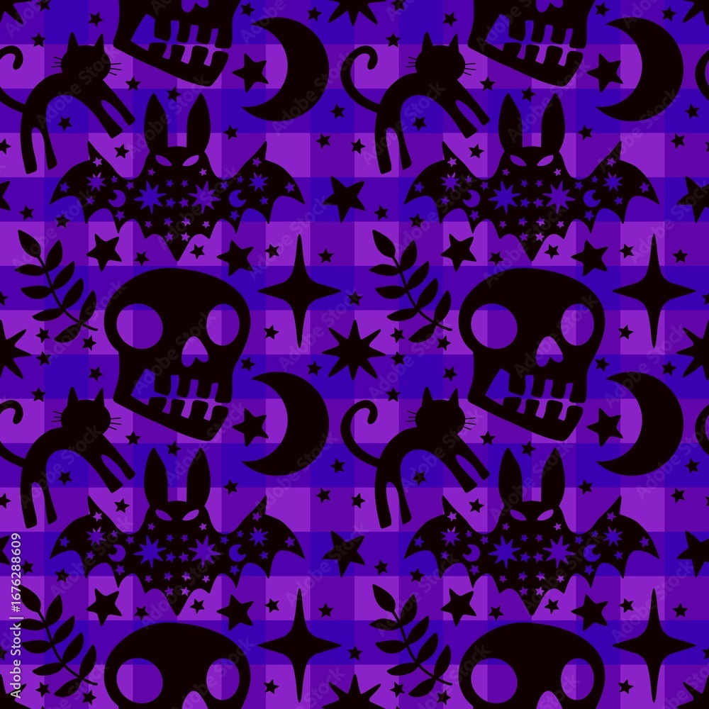 Fototapeta premium Halloween animals seamless cats pattern for wrapping paper and fabrics and linens and kids clothes print
