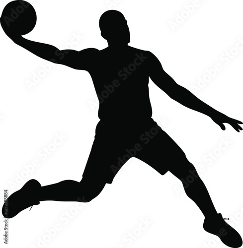 Dynamic silhouette of a basketball player mid-dunk capturing athleticism and motion silhouette