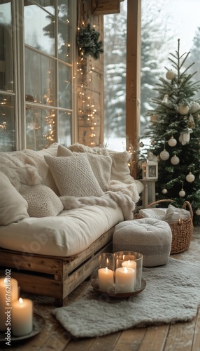 Cozy Living Space With Festive Decor and Warm Ambiance in Winter