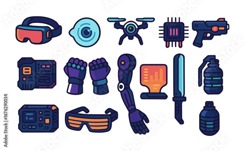 Futuristic, technology line icon set. sci-fi, gadgets, cybernetics outline collections
