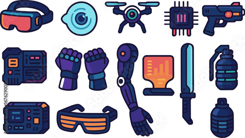 Technology and robotics icon set. futuristic, gadget icons in outline style