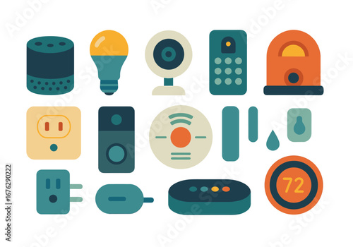 Home automation flat icon set. smart devices, technology pictograms for easy integration