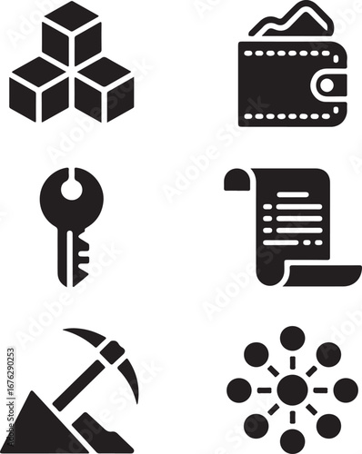Cubes wallet key document pickaxe network vector