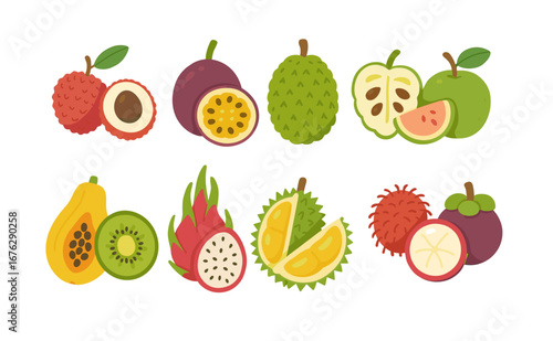 Fruit and food flat icon set. fresh produce, healthy eating icons collection