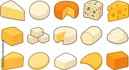 Cheese, dairy flat icon set. various cheese types for food and cooking icons