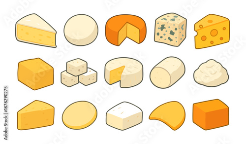 Cheese, dairy flat icon set. gourmet, food collection in smooth, flat design