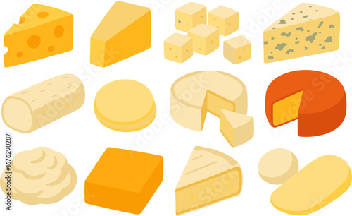 Cheese icon set. flat dairy, food, gourmet, lactose, nutrition, milk icons collection