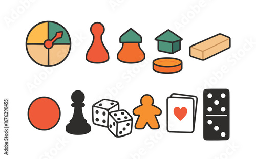Board game and toy flat icon set. play, strategy, leisure icons collection