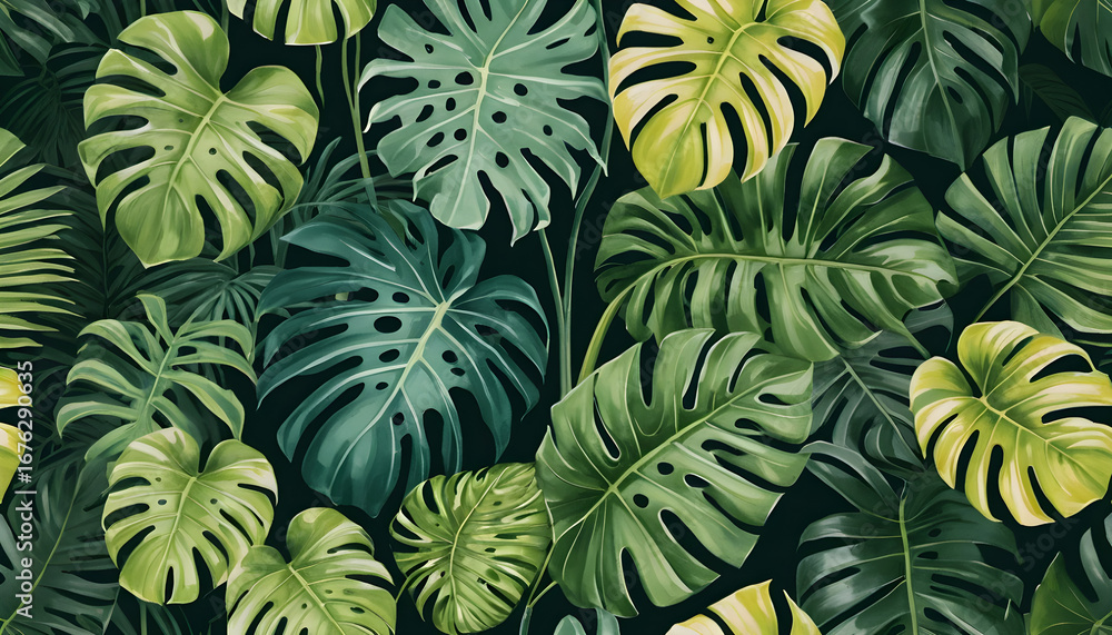 custom made wallpaper toronto digitalLush monstera leaves create a vibrant and tropical botanical pattern for a natureinspired background