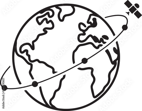 Globe with orbiting satellite and orbital path earth space