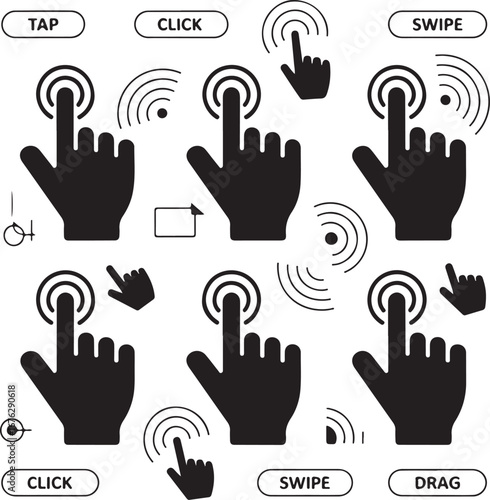 Hand gestures for digital interaction tap click swipe drag vector