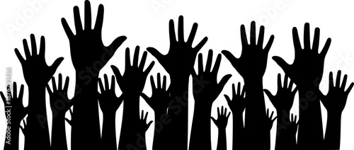 Many hands silhouettes, Raised hands vector silhouettes