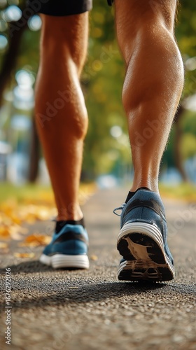 Man Jogging on a Tree-Lined Path During the Afternoon in a Peaceful Park Setting