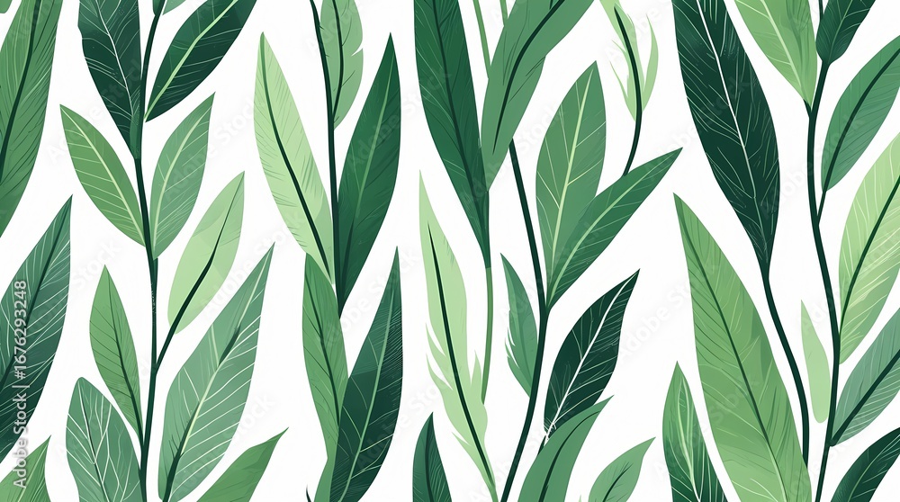 Fototapeta premium Green Foliage Botanical Illustration with Leafy Branches