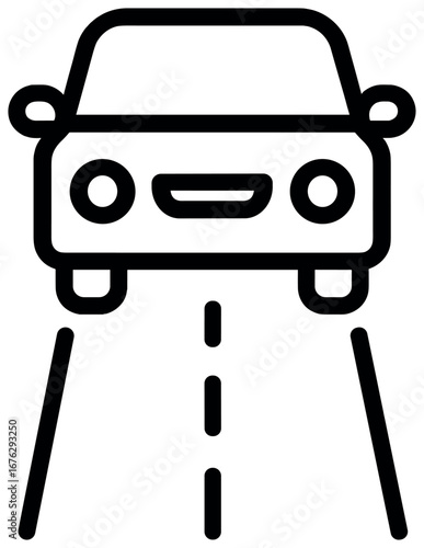 Transportation linear icon set. featuring car, road, bicycle, airplane, bus, train, and ship symbols