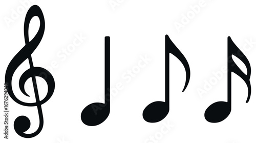 Music symbols 3d icon set. featuring treble clef, quarter note, half note, eighth note