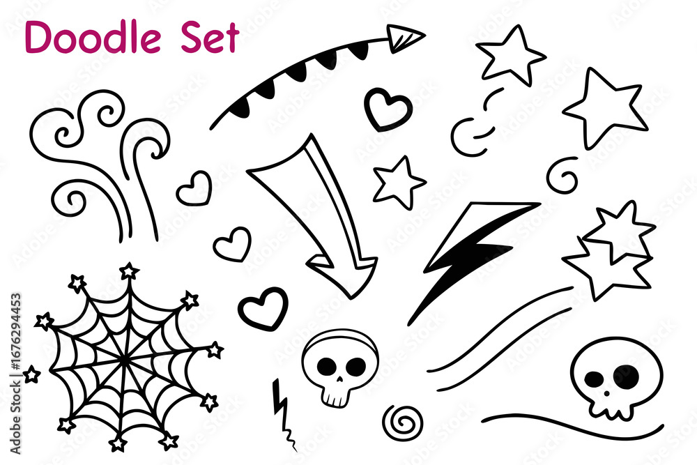 Obraz premium Doodle, sketch and scribble elements graphic box. Drawn mini sketches, drawings and various strokes, underlines and other scribbles. Sketches, doodles drawn with chalk, marker, pencil, crayons. Vector