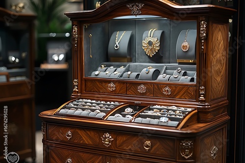 Fine jewelry display featuring watches and bracelets high resolution picture