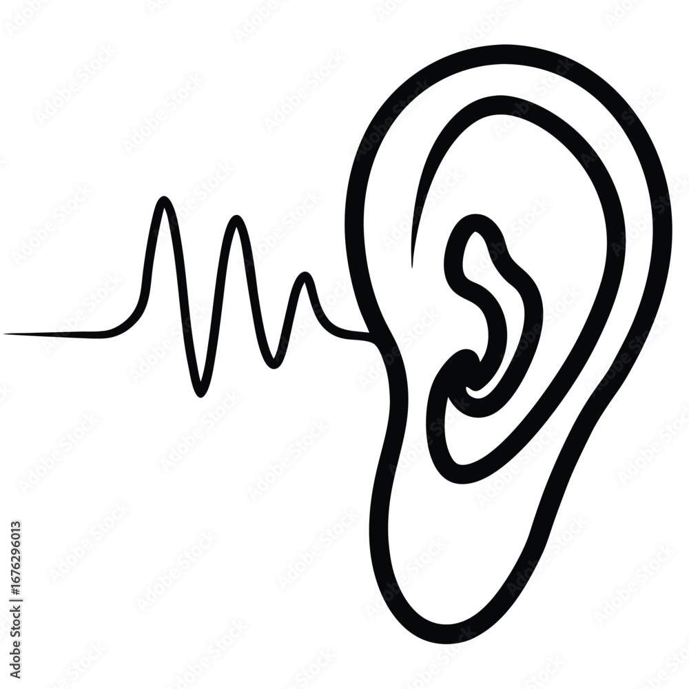 Obraz premium human ear anatomy sound wave patterns white