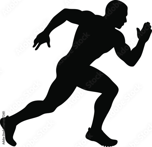 Muscular male athlete silhouette sprinting fast motion dynamic pose focused determination power athleticism silhouette