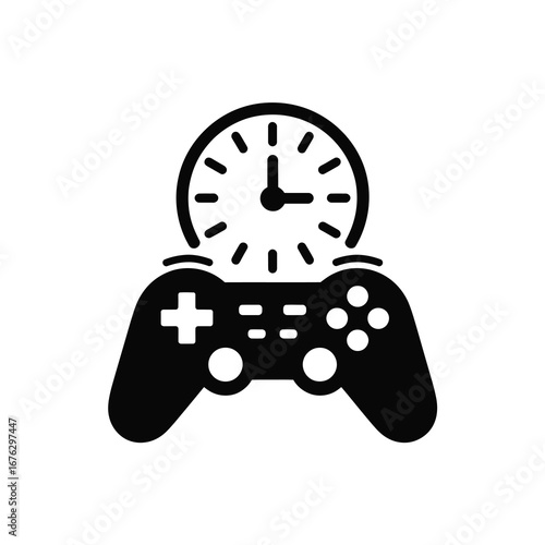 Gaming time management clock and controller icon for digital media and games