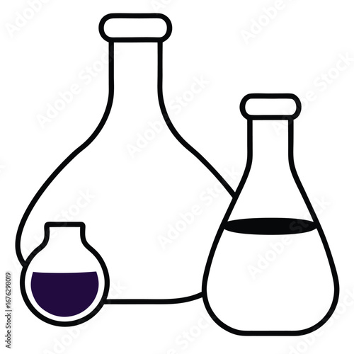 chemical flasks with colorful liquids on white