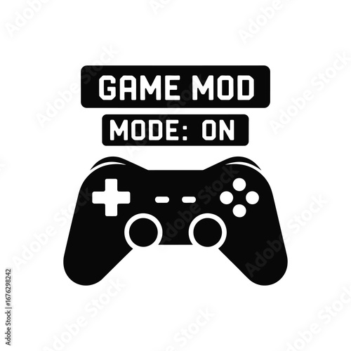 Game mod mode on graphic featuring a retro video game controller and text