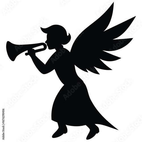 angel blowing horn silhouette vector icon