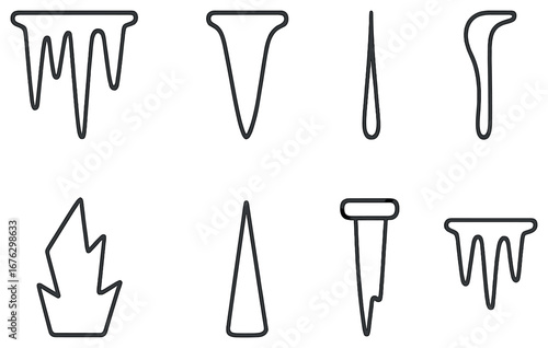 Retro 3d hook icon set. featuring hooks, spikes, and sharp designs