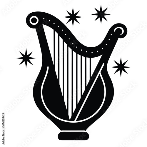 christmas harp silhouette vector icon